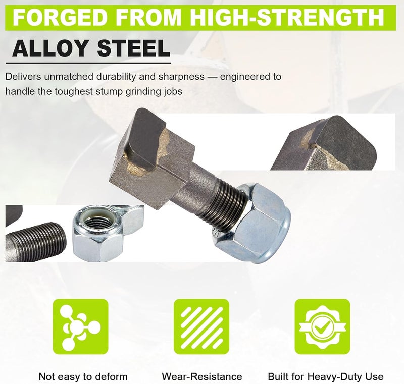 CarBole 2 Pack Stump Grinder Teeth Fit Woodland Mills SG100 Stump Grinder Tooth Parts for Cutting Tree Stub, Carbide Tips with 5/8" Nuts, 2-1/2"L x 3/4"W - Image 4